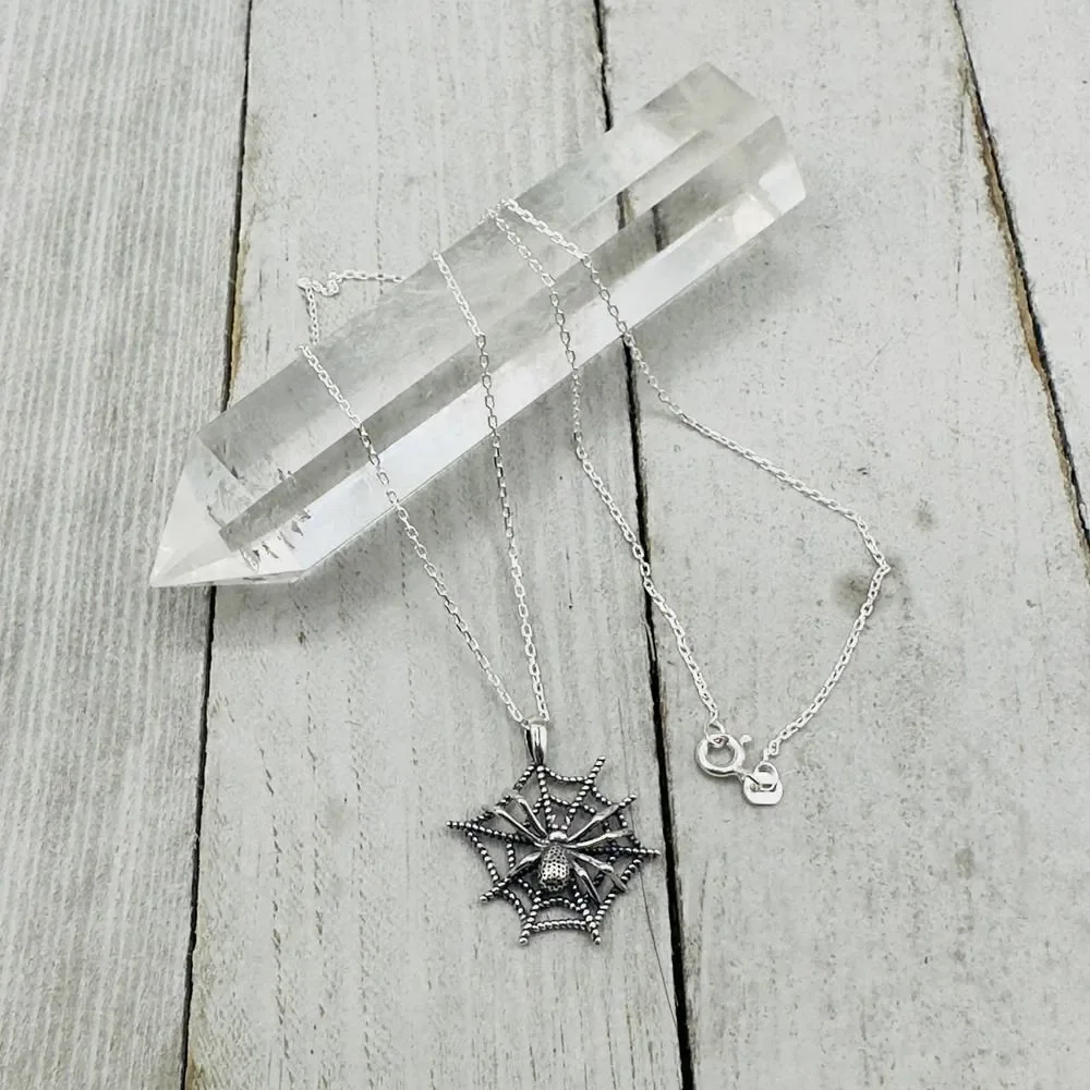 Spider Web Sterling Silver Spider Necklace